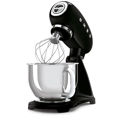 SMEG SMF03 Stand Mixer – 5 Qt Tilt-Head Mixer with Stainless Steel Bowl, 10 Speeds, Retro 50s Vintage Style – Black