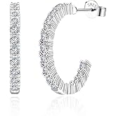 Sterling Silver Open Hoop Earrings for Women Hypoallergenic Cubic Zirconia Half Hoop Earrings Sparkly Jewelry Gift