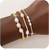 Bohxantium Gold Beaded Bracelet Stack for Women - 14K Gold Plated Beads Stretch Pearl Bracelets Set, Non Tarnish Trendy Stackable Jewelry Gifts for Birthday Beach Vacation Prom Friendship
