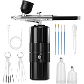 Airbrush Kit with Compressor Portable Airbrush Kit 48PSI High-Pressure Non-Clogging Air Brush Set Cordless Rechargeable with 0.3mm Nozzle and Cleaning Brush for Painting,Nail Art, Makeup (black)