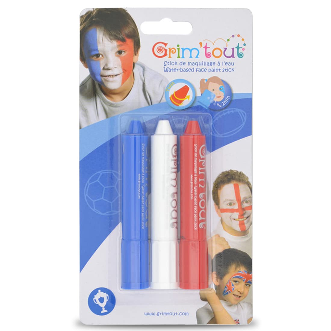 Grim'tout- Pack of 3 Sports Grimsticks GT41825, Blue, White, Red