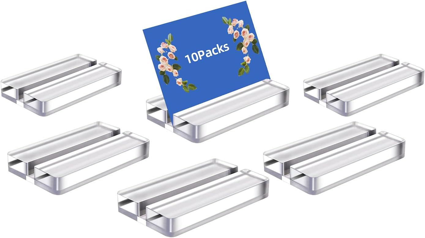 Golemas Clear Acrylic Sign Stand, Table Numbers Base Stand with Polished Edges, Wedding Sign Holders for Display, Place Card Slot Stand for Wedding/Meeting/Buffet/Restaurant/Trade Show. (Clear, 10packs) : Office Products