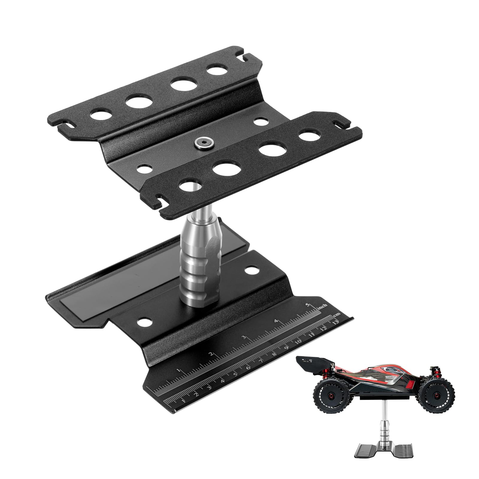 sourcing map 1 Set RC Car Work Stand Lift Lower Aluminum Repair Workstation 360 Degree Rotation for 1/8 1/10 1/16 Scale RC Car Crawler Truck Vehicle (Black)