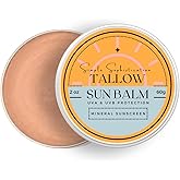 Tallow Sun Balm- with grassfed beef tallow, castor oil, zinc oxide | Mineral Sunscreen | Natural, Organic | Reef Safe, Ocean Friendly | Spf 30 - suitable for sensitive skin (2 oz) (Medium)