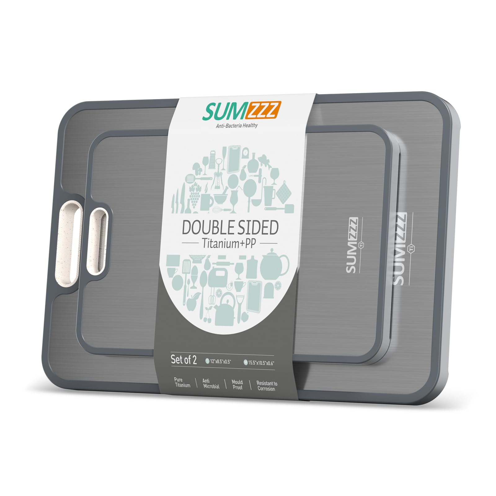 Photo 1 of Titanium Cutting Board for Kitchen, Cutting Board Double Sided Food Grade, Pure Titanium/PP, Easy to Clean[15.5”*10.5”+12”*8.5”]