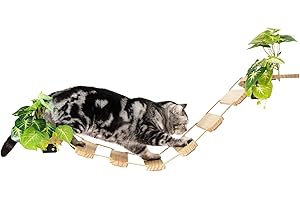 Meowoou Cat Bridge Wall Mounted, Rope Bridge for Climbing, Ladder for Indoor Cats, Cat Wall Furniture for Sleeping, Large Cats Steps Bed and Perches
