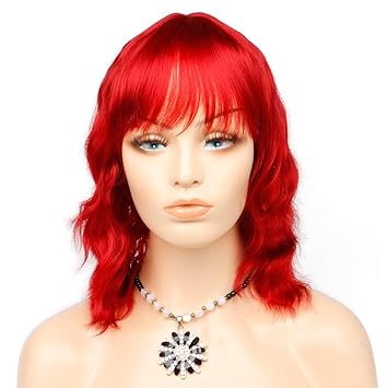 Amazon Com Colorful Bird Short Red Wavy Wig With Air Bangs