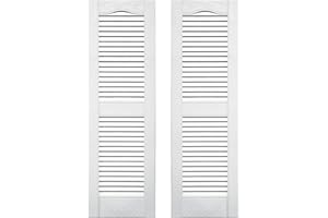 Builders Edge 12 in. W x 25 in. H Builders Edge, Standard Cathedral Top Center Mullion, Open Louver Shutters, Includes Matching Installation Spikes (Per Pair), 001 - White