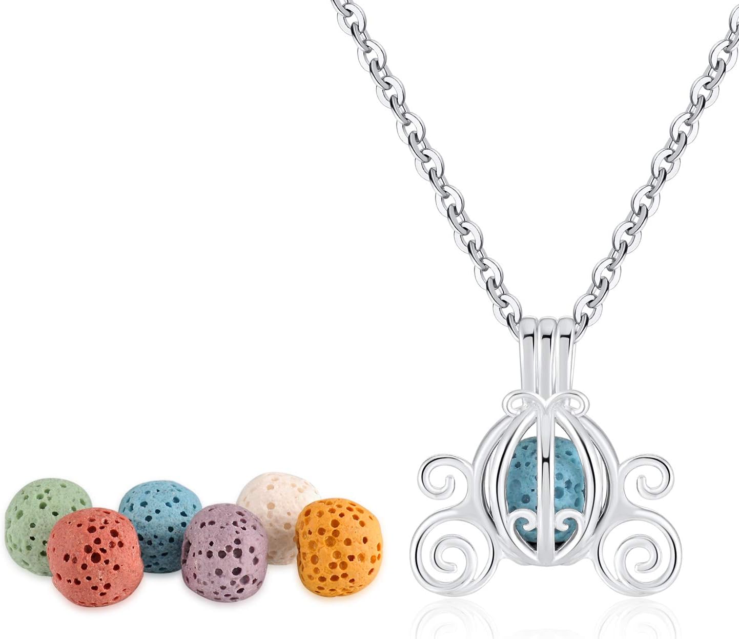 Pumpkin car Essential Oil Diffuser Necklace Lava Stone Diffuser Necklace pendant with Adjustable 24" Chain and 6 Lava Beads Gift Set