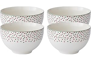 Spode Christmas Tree 6-inch Rice Bowl - Set of 4 Ceramic Bowls for Soup, Stews, and Sticky Rice, Dishwasher and Microwave Saf
