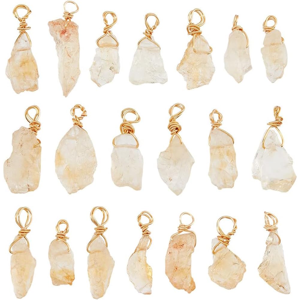 DICOSMETIC 20Pcs Natural Stone Pendants Raw Citrine Pendants Wire Wrapped Crystal Charm Irregulate Gemstone Charms Crystal Pendant for Jewelry Crafts Making, Hole: 3mm