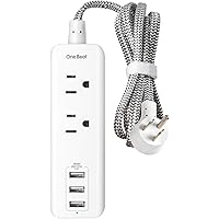 Power Strip with USB - 2 Outlets 3 USB Charging Ports(3.1A, 15W), Desktop Charging Station with 5 ft Braided Extension…