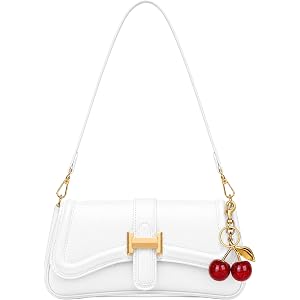 Shoulder Bag for Women, Vintage Crossbody Purse with 2 Straps and Cherry Charm, Small Vegan Leather Hobo Handbag