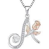 STARCHENIE Initial Necklace for Women Sterling Silver Letters 26 Alphabet Pendant Rose Flower Jewelry Gifts for Family Sisters Friend