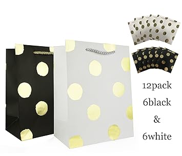 Amazon Com Gift Bags Set Of 12 Cute Unique Metallic Polka Dots