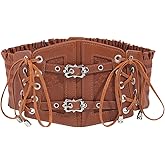CABODYALS Brown Faux Leather Corset Belt Vintage Corset Elastic Waist Belts Wide Around Obi Lace Up Trendy Waistband with Alloy Buckle Loosens Bulk for Women Dress Shirts Clothing Costume Accessories
