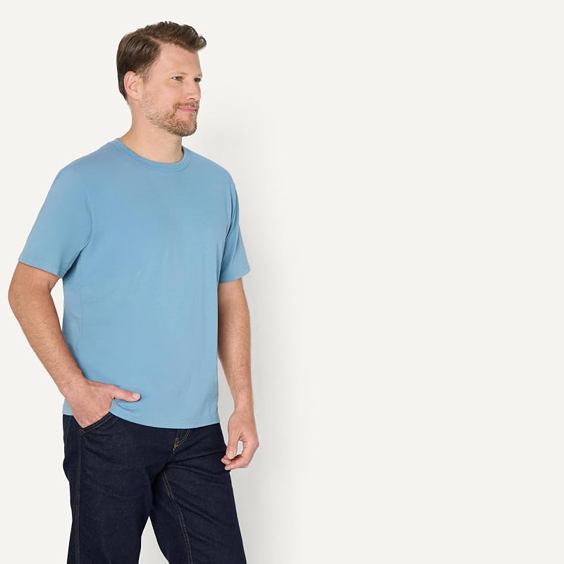 Camiseta de algodón Pesado de Ajuste Holgado para Hombre, Color Azul Polvoriento, Talla M