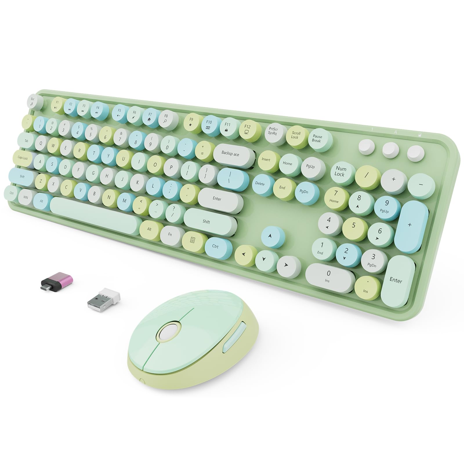 Photo 1 of (used) Wireless Keyboard and Mouse Combo, Ergonomic Full Size Typewriter Retro Round Keycaps Keyboard