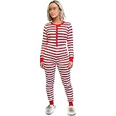 Seyurigaoka Women's Striped Christmas Pajamas One Piece Sleepwear Holiday Ugly Xmas Jumpsuit Rompers Clubwear Nightwear