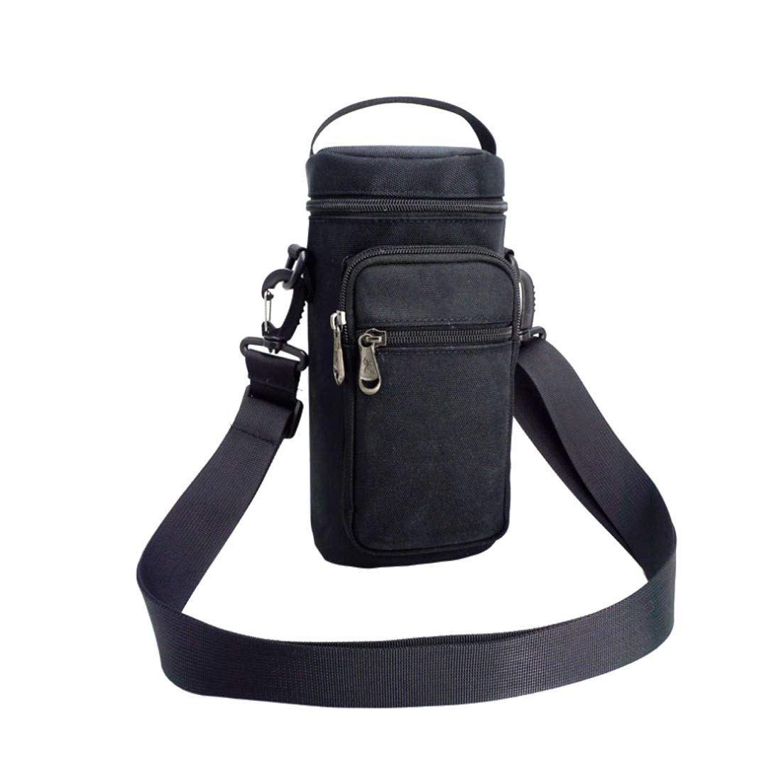 Water Bottle Holder Carrier Pouch,Fits 50oz Bottles,Tactical Molle Bottle Bag with Adjustable Padded Shoulder Strap and Phone Card Pockets for Walking and Hiking (Black)
