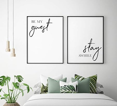 Amazon Com Wood Framed Sign 8x12 Wooden Prints Printable Be My Guest Stay Awhile Printable Art Set Of 2 Guest Room Decor Inspirational Quotes Guest Room Print Double Print Wood Signs For Home