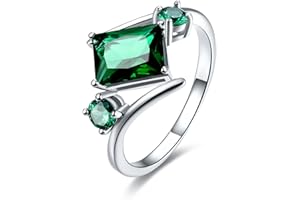 Lozeux Silver Plated Emerald Cut Created Morganite Amethyst Cubic Zirconia Filled Engagement Wedding Proposal Promise Ring Band for Women Ladies Lover Jewelry