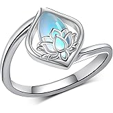 Feijiesi Moonstone Lotus Rings for Women 925 Sterling Silver Lotus Flower Ring Yoga Lotus Jewelry Gifts for Women Girls Mom Wife