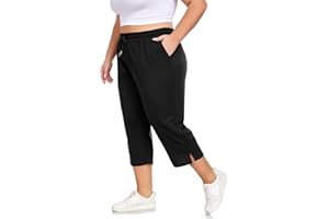 ForHailey Plus Size Capri Pants for Women Loose Fit Yoga Pants with Pockets Workout Activewear Sweatpants