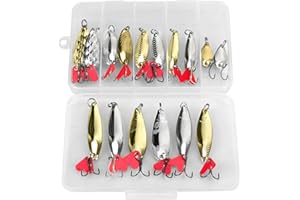 DONQL Spoon Fishing Lures, 16pcs Metal Fishing Spoon Lures Hard Baits Saltwater Fishing Lures Spinner Baits Fish Treble Hooks Tackle Salmon Bass