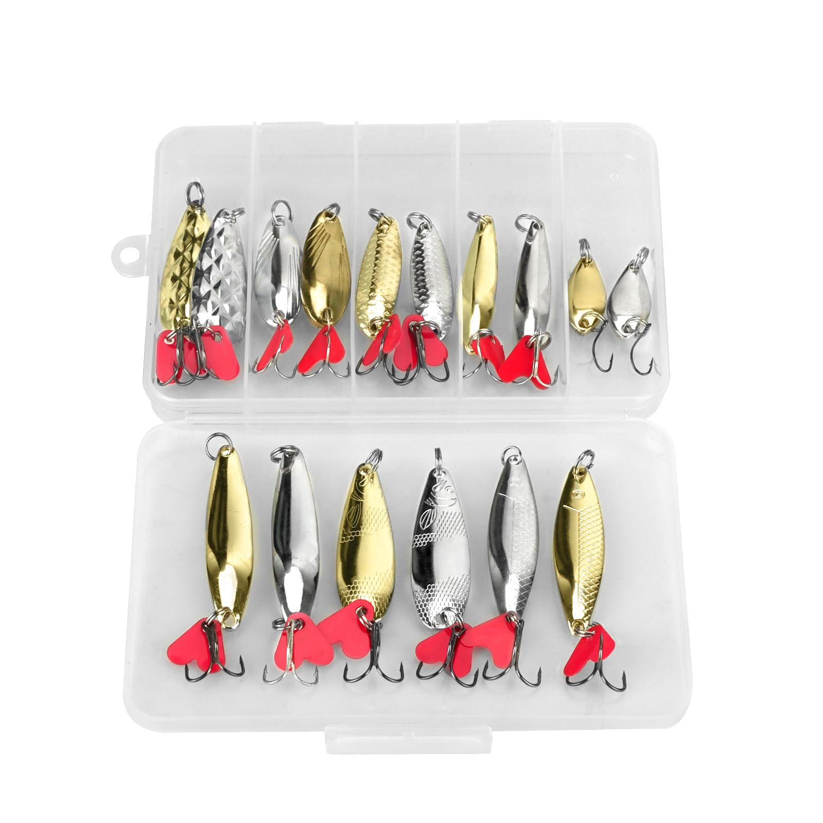 DONQL Fishing Lures Metal Spoons Hard Baits 16pcs Set Metal Fishing Lures Spinner Baits Fish Treble Hooks Tackle Salmon Bass (Set C - 16Pcs)