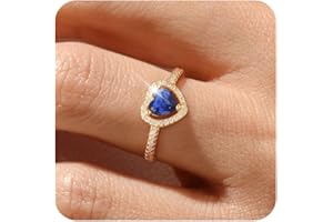 ZHESHY Gold Birthstone Rings for Women Non Tarnish 14K Gold Plated Promise Rings Heart Halo Gemstone Cubic Zirconia Wedding Engagement Rings for Anniversary Jewelry Birthday Gift Size 6-10