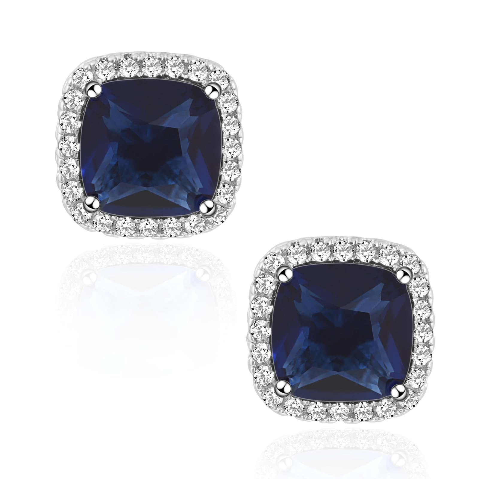 Photo 1 of Elaximn Square Cubic Zirconia Earrings Stud 7mm Sapphire Studs Earrings Hypoallergenic Princess Cut Earrings 925 Sterling Silver Post Studs Earrings for Women