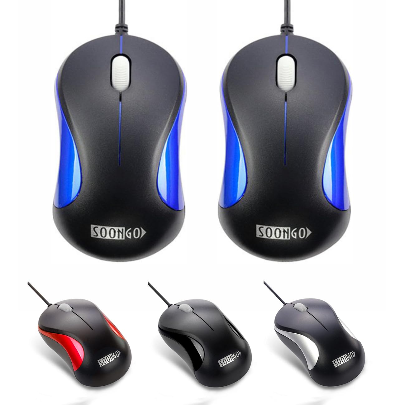 SOONGO Laptop Mouse 2 Pack Suitable for Office and Home Use Compatible computers, laptops, desktops, Windows 7/8/10/XP/11, Vista and Mac blue
