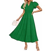 ZESICA Women's Summer Casual Maxi Dress 2026 Puff Short Sleeve V Neck Ruffle Tiered Flowy Boho Beach Dresses