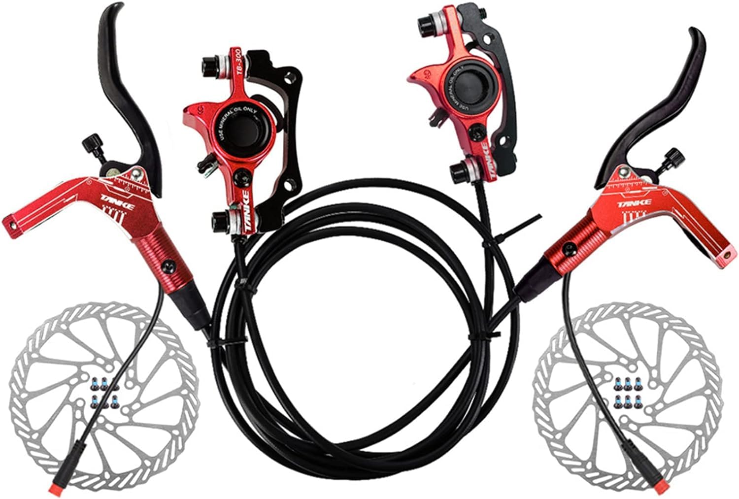 E-Bike Electric Hydraulic Disc Brake Set,E-Bike Hydraulic Disc Brake Set Electric Bicycle Cut Off Brake Lever with Rotor(Red)