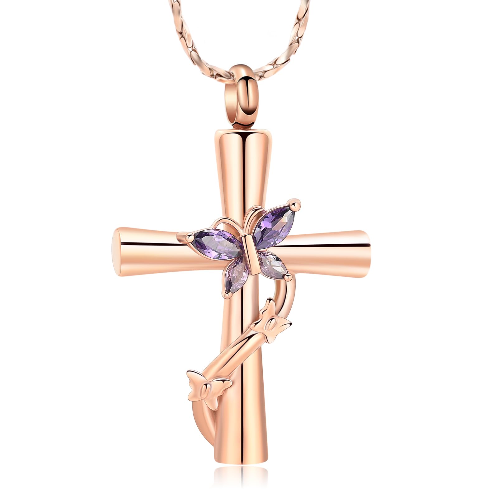 QGJNSGC Cross Urn Necklace for Ashes Butterfly Cremation Jewelry Ashes Pendant for Human Women Girl Pets Memorial Ash Jewelry