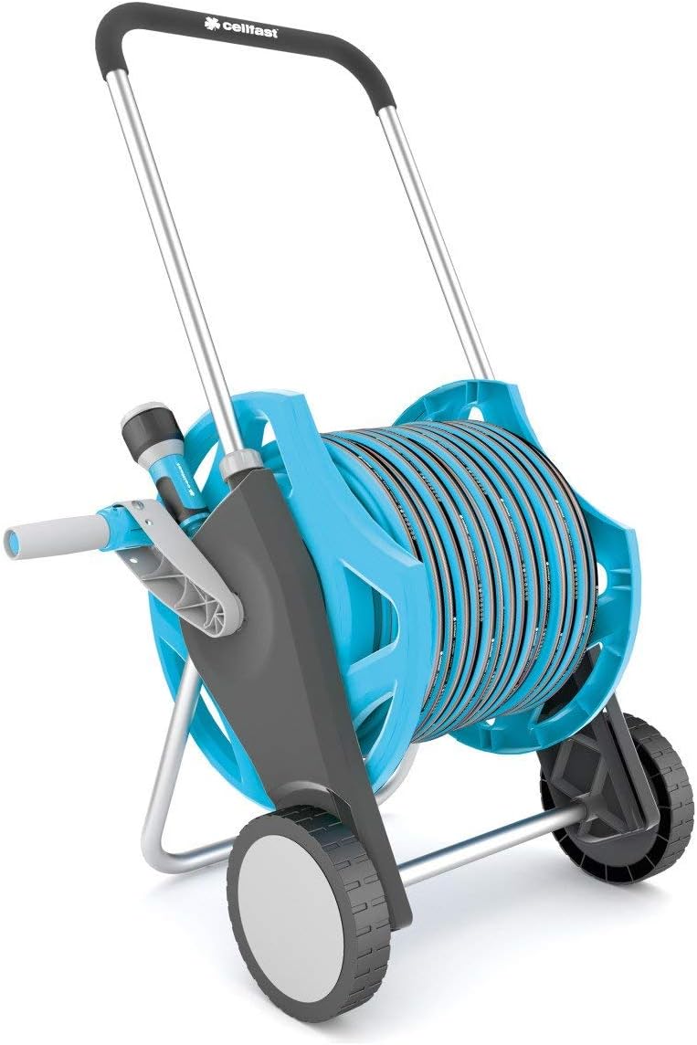Cellfast Satz DISCOVER Schlauchwagen, Gartenschlauch 30m, 1/2", Anschlussgarnitur und einfache Multifunktionsbrause mit zwei Schnellverbindungsstücke, 55-630