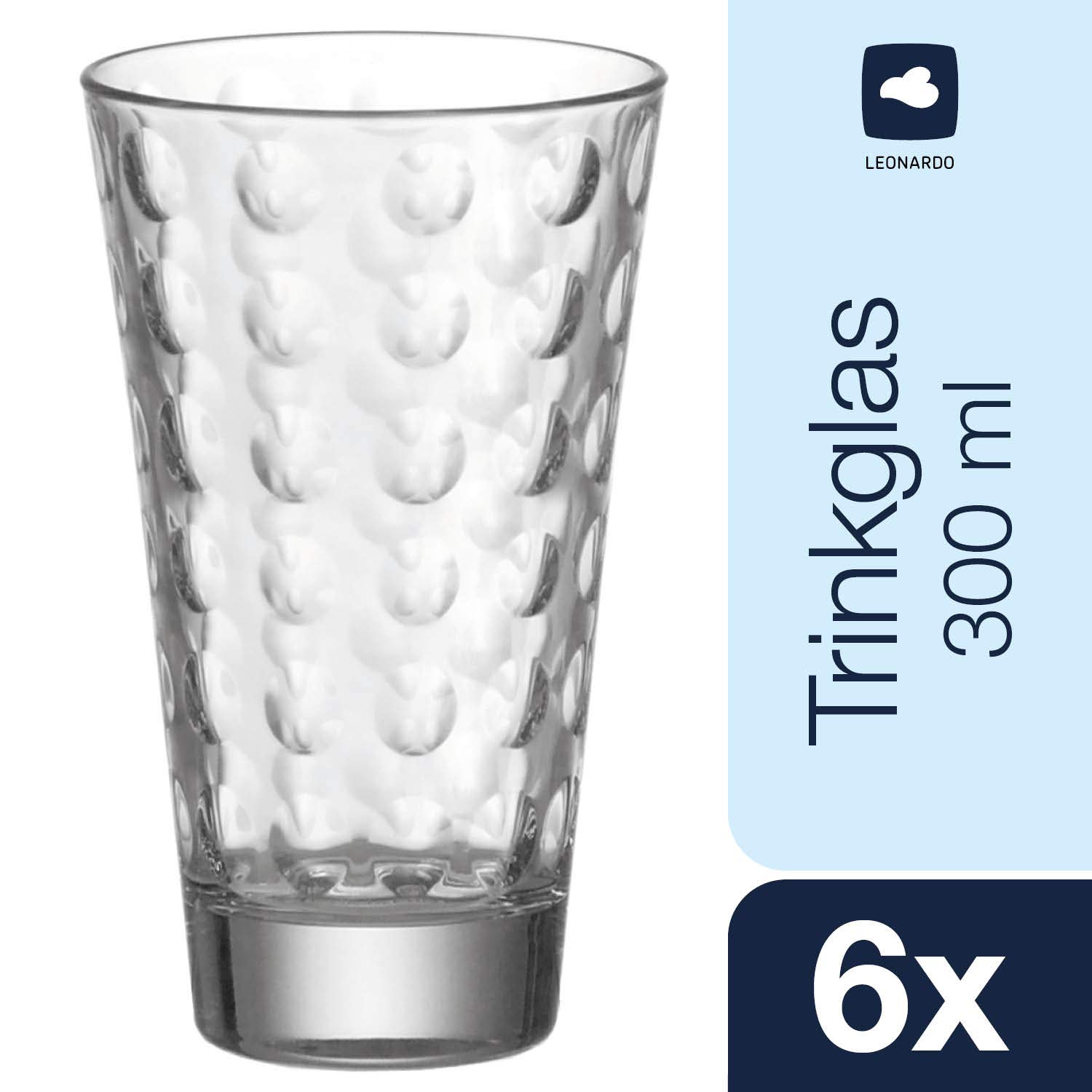 LEONARDO HOME Trinkglas Optic, Set mit Innenrelief, Trink-Gläser in konischer Form, 300-ml Füllvolumen, 6-teilig, 012684, Klar, 6 Stück (1er Pack), 6 2