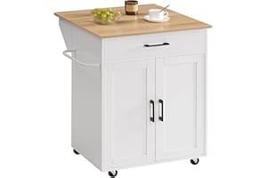 MAHANCRIS Kitchen Island on Wheels with Drop Leaf, Folding Countertop Kitchen Island Cart, Kitchen Island Table with Towel Rack, Drawer, for Kitchen, Dining Room, White and Natural KINW12501