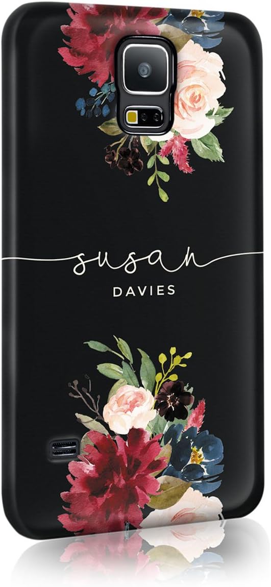 Personalised Samsung Galaxy S6 Edge Tirita Hard Case Cover PRINTED GLITTER, NOT REAL GLITTER Floral Flowers Gold Monogram Spring Custom Initials Name Bling