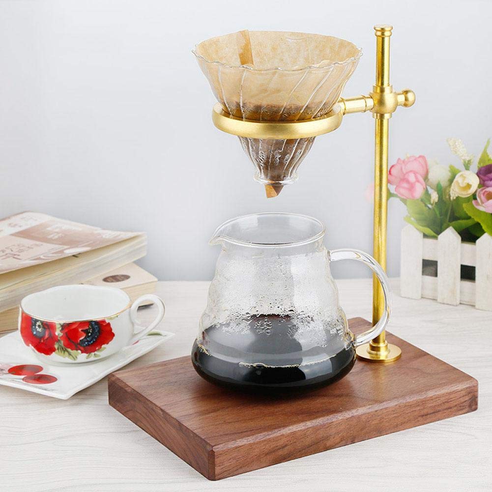 Pour Over Coffee Station Coffee Dripper Stand, Wooden Brass Pour Over Drip Gourmet Coffee Stand, Coffee Filter Holder Drip Filter Cup Rack Accessories for Coffee Making