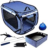 Pet Fit For Life Extra Large (32"x19"x19") Collapsible/Portable Cat Cage/Condo with Portable Litter Box and Bonus Cat Feather Toy and Collapsible Water/Food Bowl Large - 32" x 19" x 19"