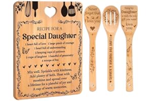 Daughter Gifts from Mom - Recipe for a Special Daughter Birthday Gifts Cutting Board Set, Bamboo-Made Engraved Utensil Set Bi