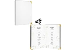 GLIMVILO 2-Pack Classic White Faux Leather Menu Covers - 8.5 x 11 Inch Menu Book with 4 Pages for 8 Views - Perfect for Wine Lists, Drinks, and Menus - Stylish and Durable Menu Holder