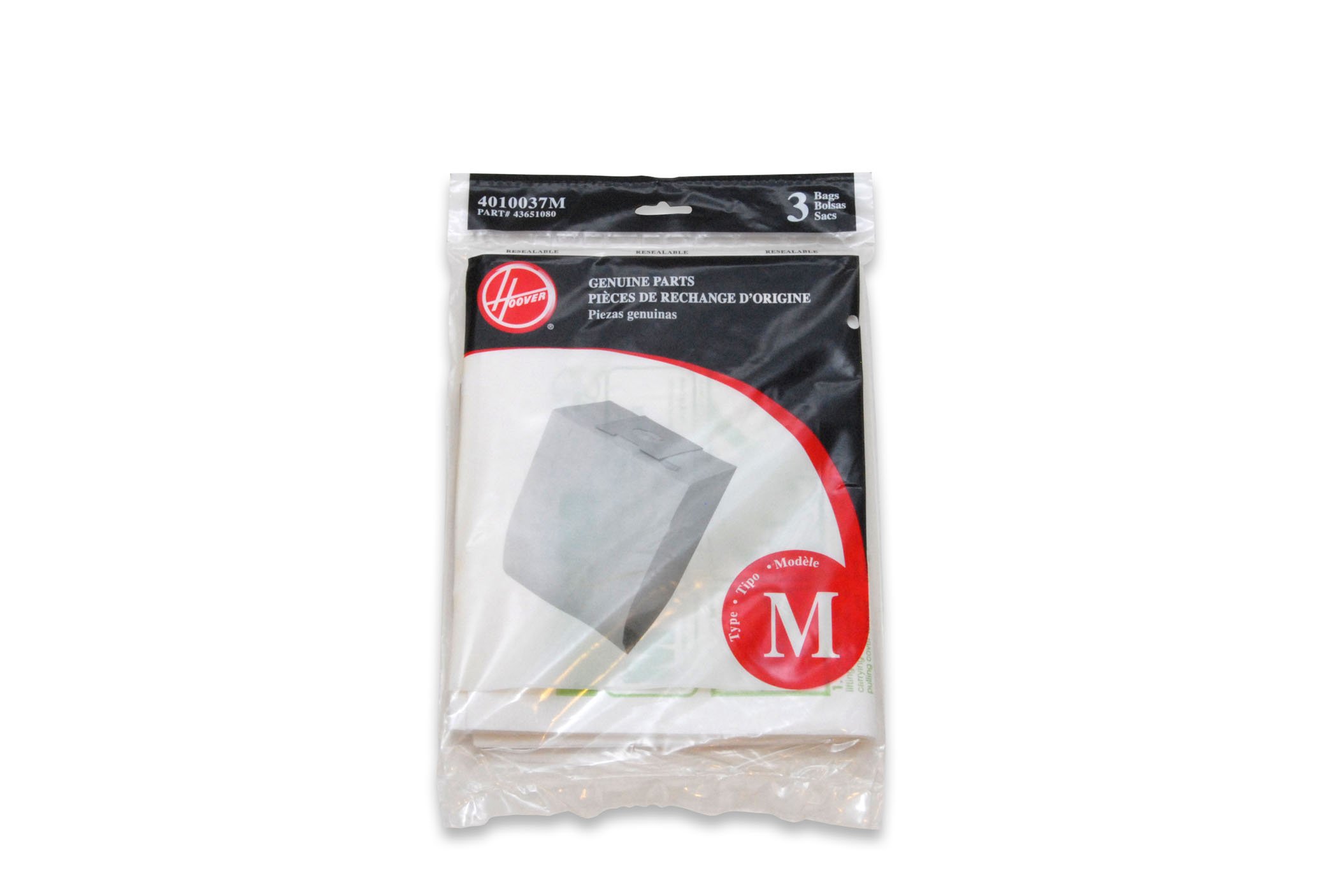 Hoover Vacuum Cleaner Bags for Dimension Canister Vacs | Type M, Part # 4010037M | 3-Pack Refill