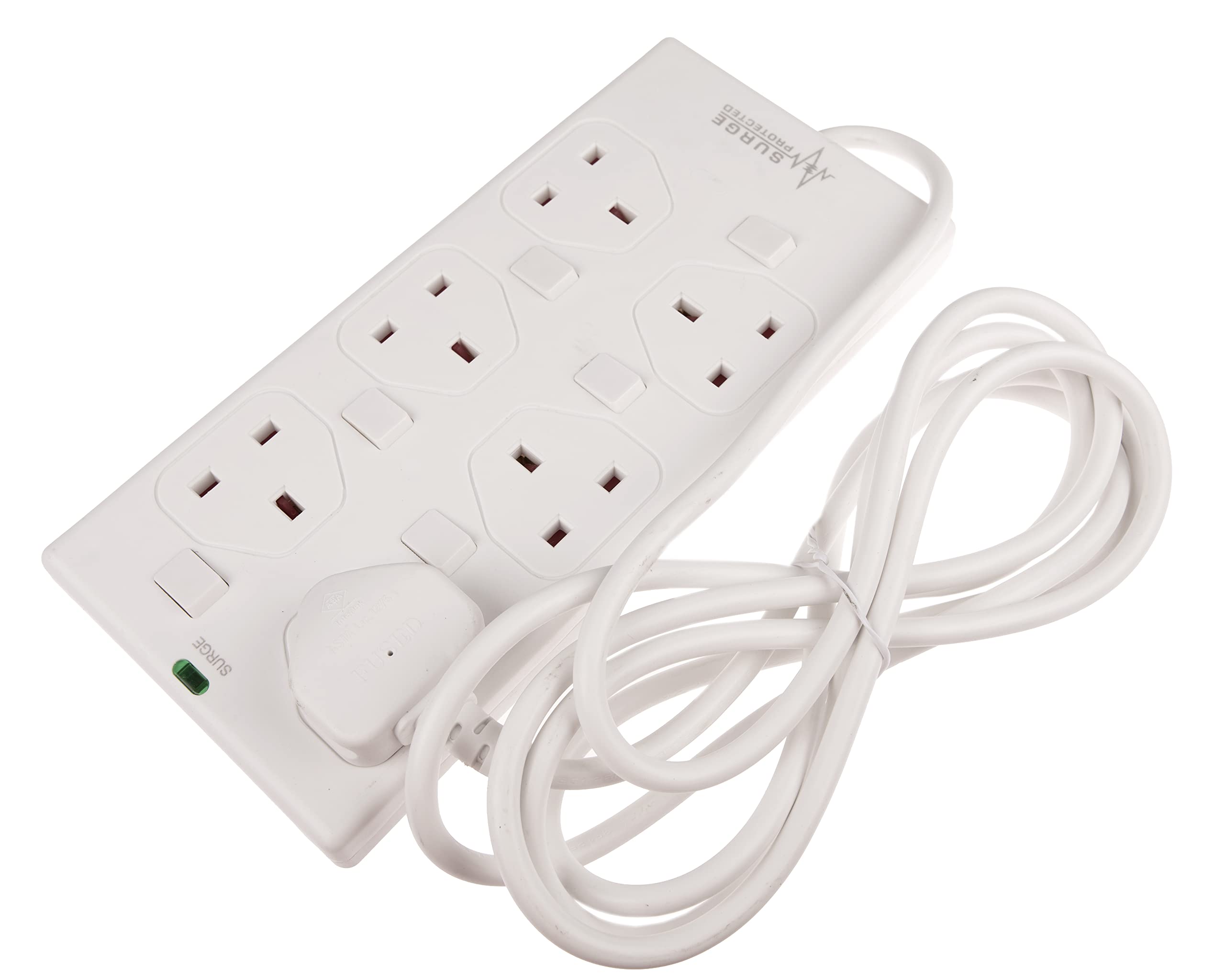 pro elec 5055313622512 3 m 6 Way Switched Surge Protected Mains Extension Power Block Multiboard - White