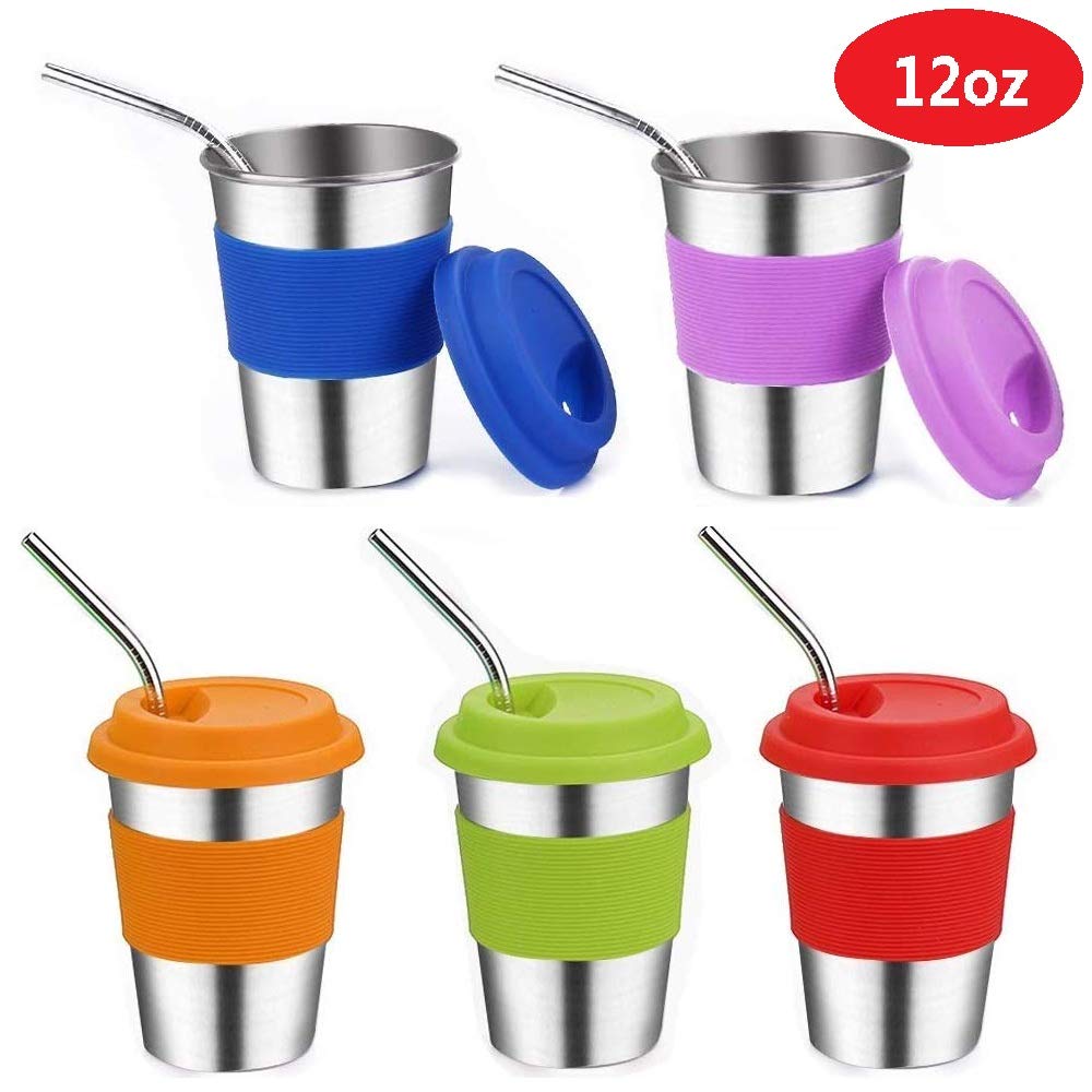 Buy Stainless Steel Kids Cups with Lids and Straws,12oz Metal Kids