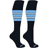 Mk Socks Striped Knee High Baseball, Football Socks (E) Black, Columbia Blue, White
