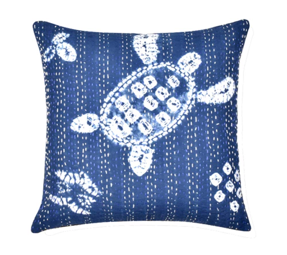 ARTISAN STUDIO Indigo Blue Print Cotton Kantha Cushion ...