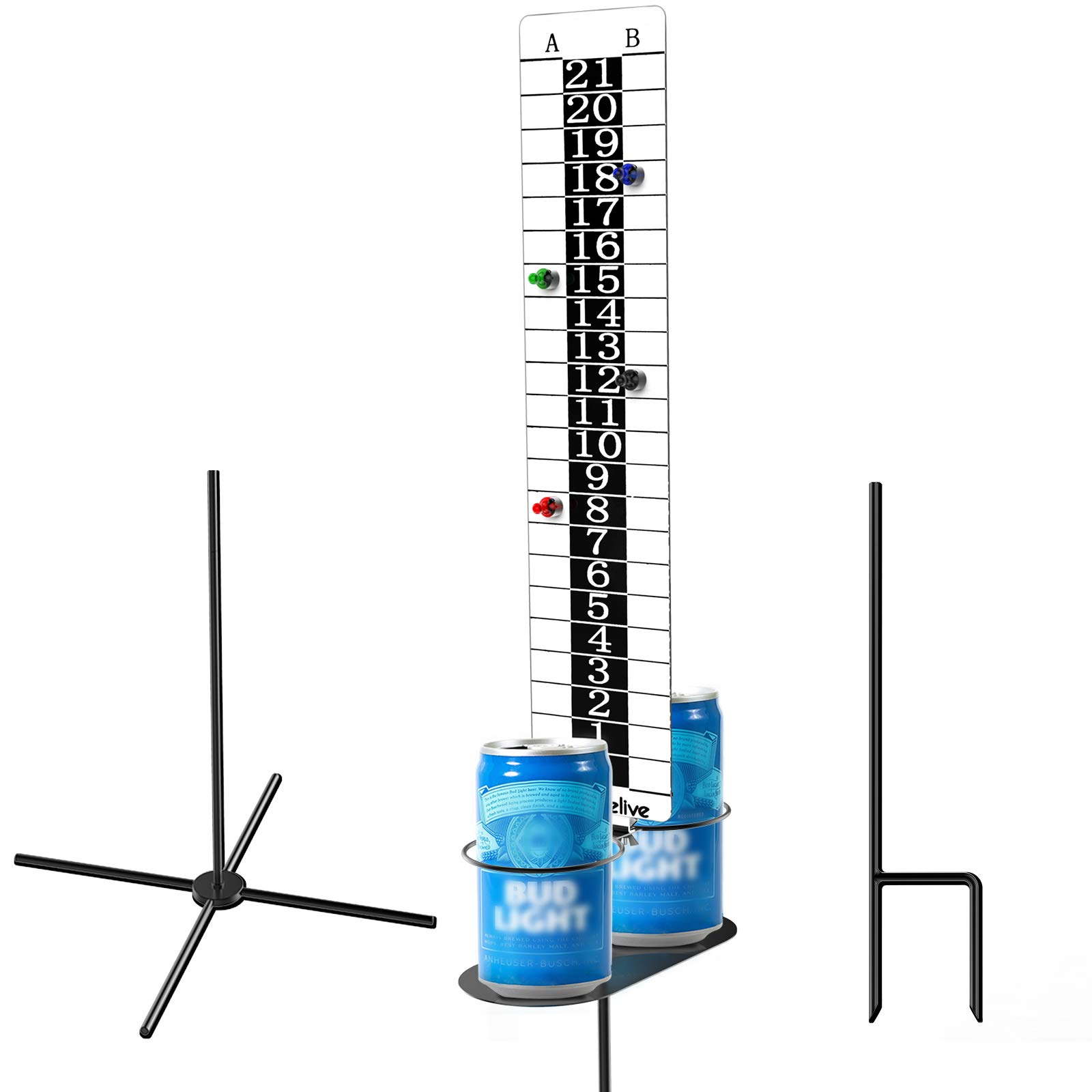 Waybelive Metal Magnetic Cornhole Scoreboard with Drink Holders，Two Installation Ways, Can Place Both on Flat or Uneven Place, Easy to Assemble, Keep Track of The Score, Good for Indoor&Outdoor use